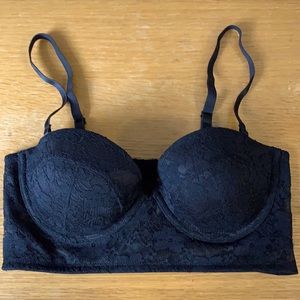 Elegant pinup longline black lace bra
